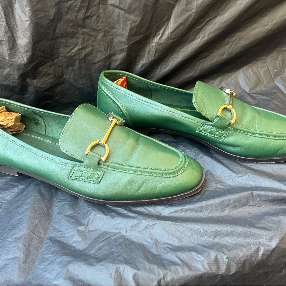 Zara Green Leather Loafers with Gold Horsebit - Picture 4 of 4